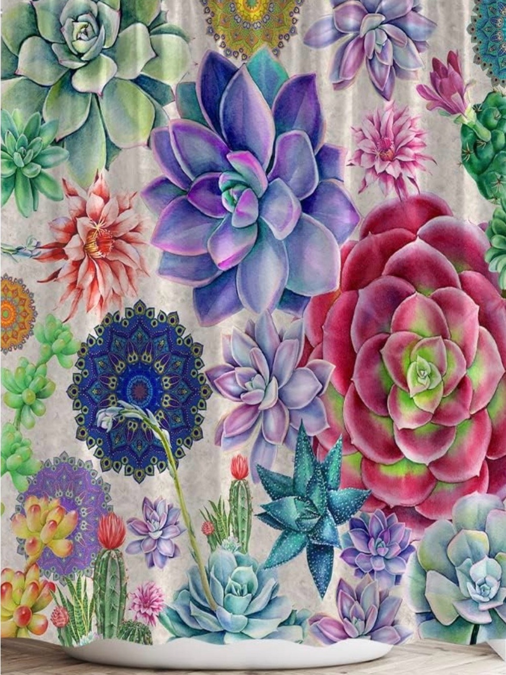 Colorful Succulent Shower Curtain - Botanical Floral Design